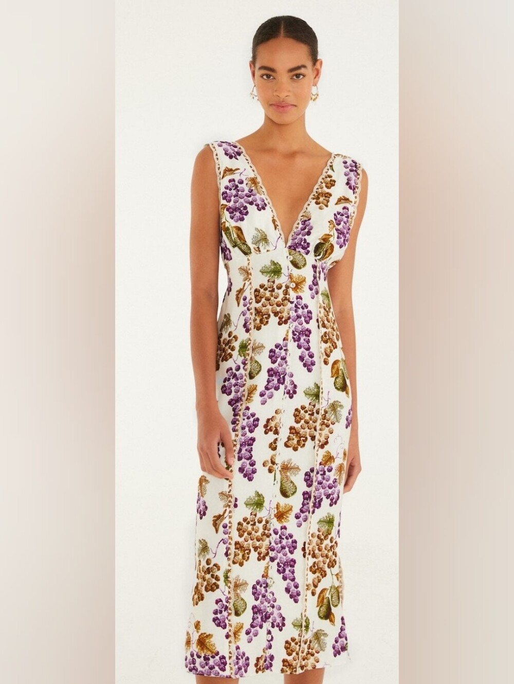 Farm Rio Cream Grape Garden Sleeveless Midi Dress White & Purple XS